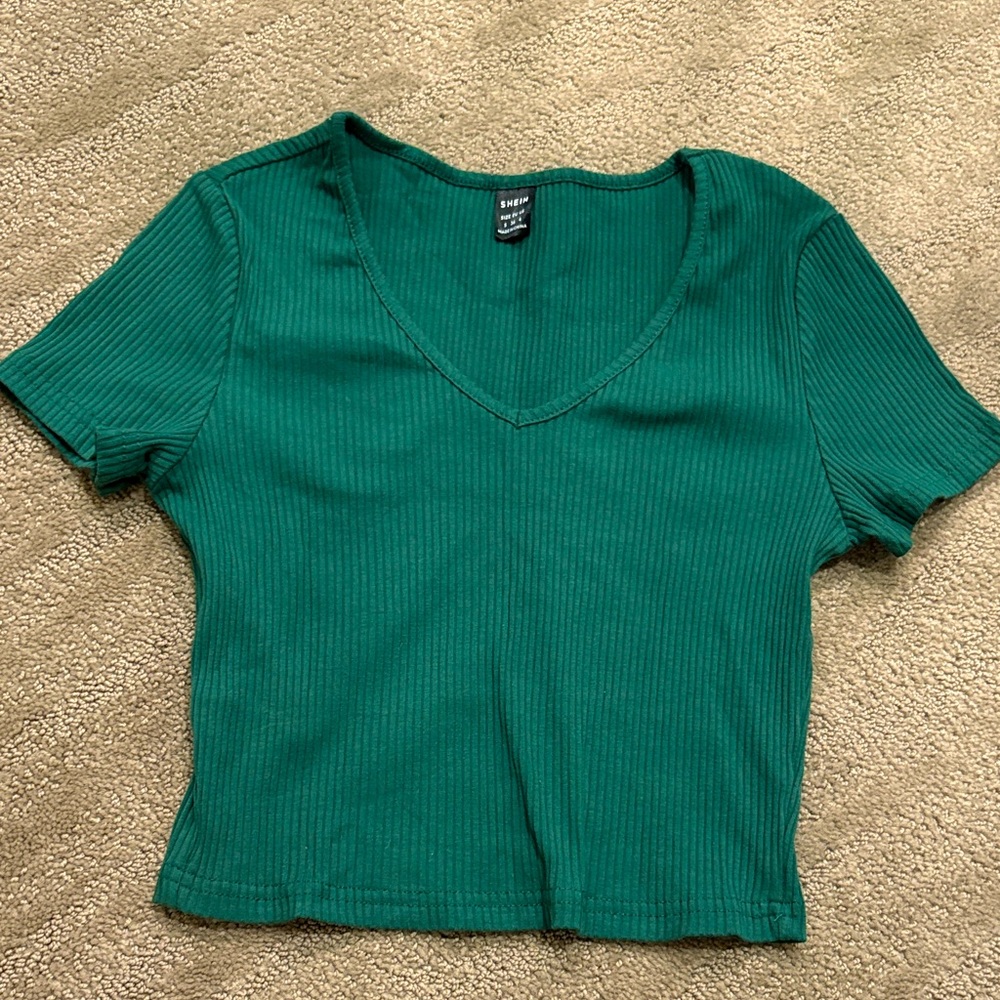 Green SHEIN V-Neck Ribbed Women's crop Top - Picture 1 of 2